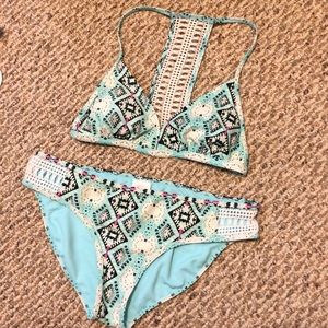 Turquoise and lace bikini